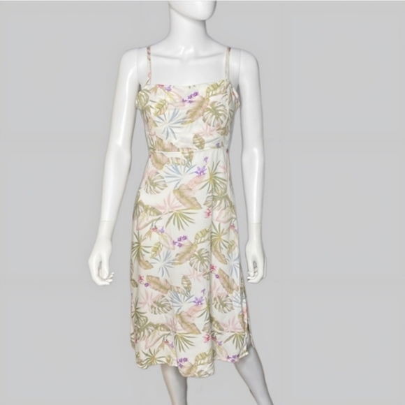 Forever 21 tropical leaf print tie back slit spaghetti strap vacation midi dress - Picture 1 of 3